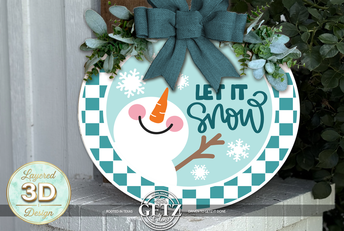 3D Snowman Door Hanger Teal Winter Wreath Rustic Wooden Porch Decor Holiday Sign