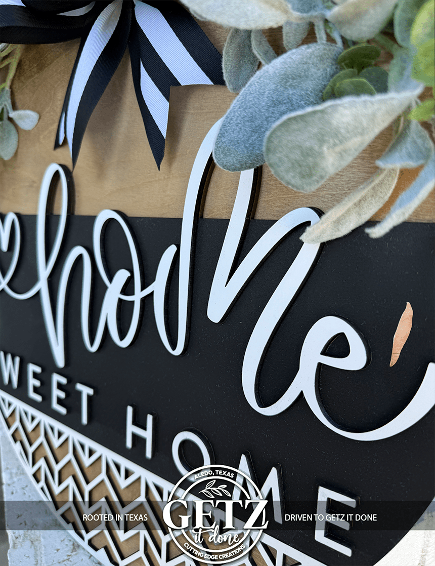 Home Sweet Home Door Hanger | Round Wood Front Door Sign | Farmhouse Welcome Sign | Black & White Door Decor - 3D Layered Wood Door Sign by Getz It Done Studio