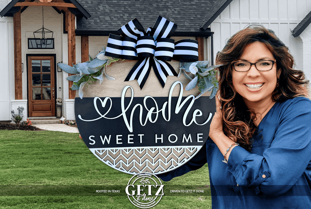 Home Sweet Home Door Hanger | Round Wood Front Door Sign | Farmhouse Welcome Sign | Black & White Door Decor - 3D Layered Wood Door Sign by Getz It Done Studio