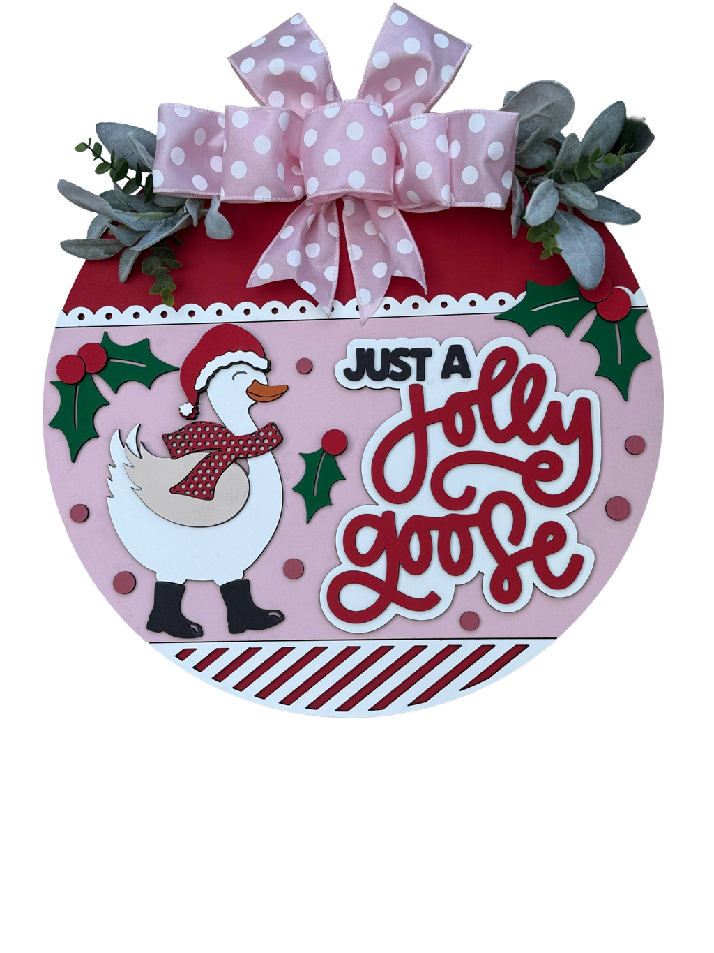 Just a Jolly Goose Christmas Door Sign – Holiday Goose Wreath, Funny Farmhouse Winter Porch Decor, Rustic Layered Wood Wall Hanging