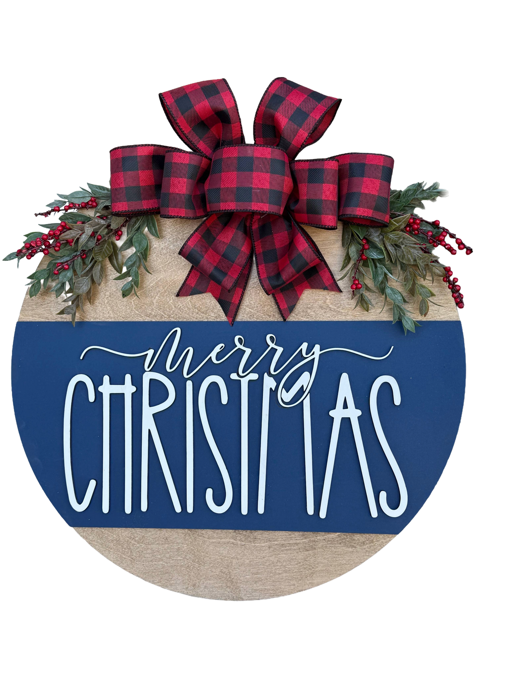 Merry Christmas Door Hanger | Layered Wood Sign | Red, Blue or Green Stripe | Christmas Porch Decor | Holiday Front Door Sign | Handmade