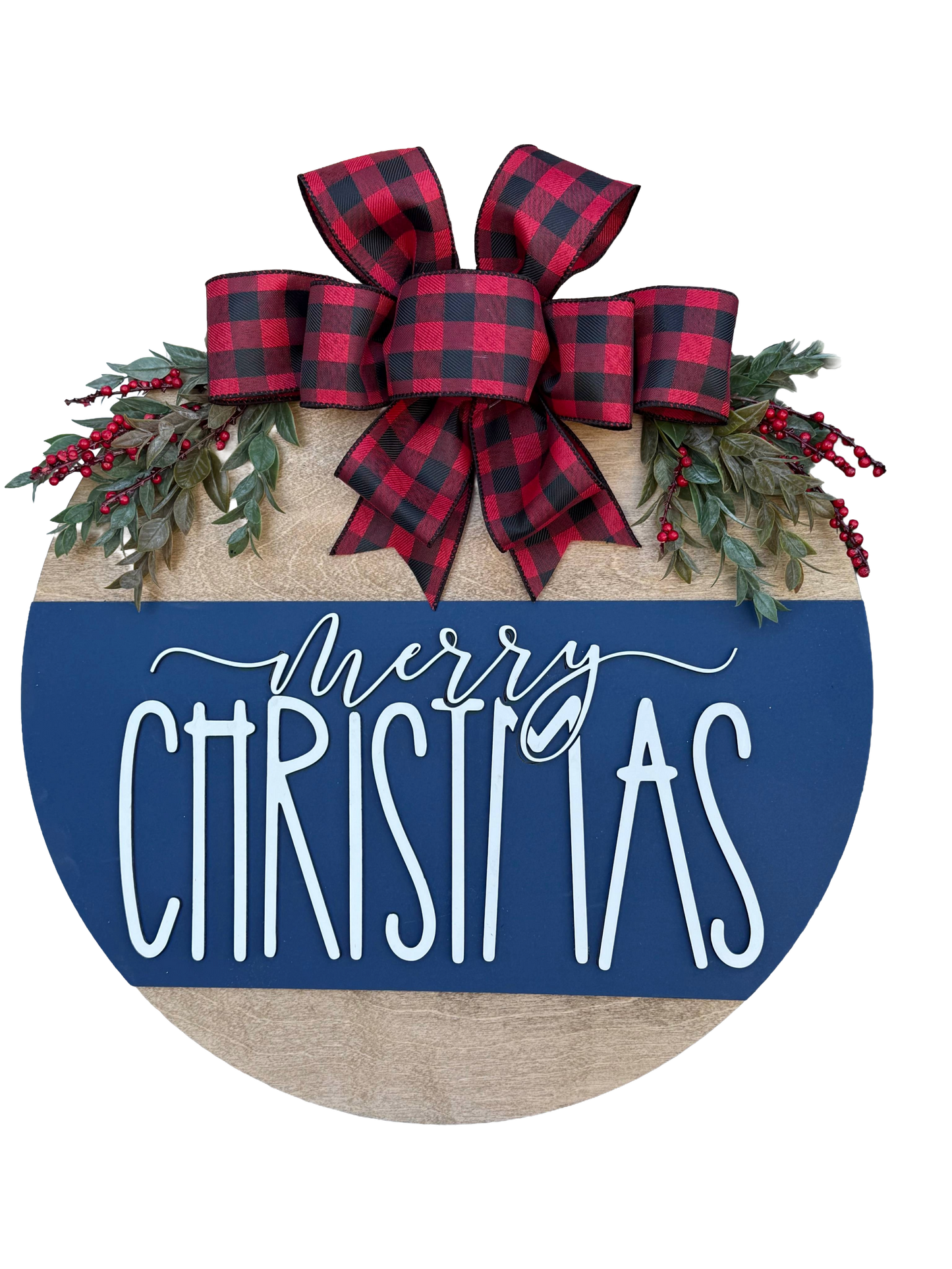 Merry Christmas Door Hanger | Layered Wood Sign | Red, Blue or Green Stripe | Christmas Porch Decor | Holiday Front Door Sign | Handmade