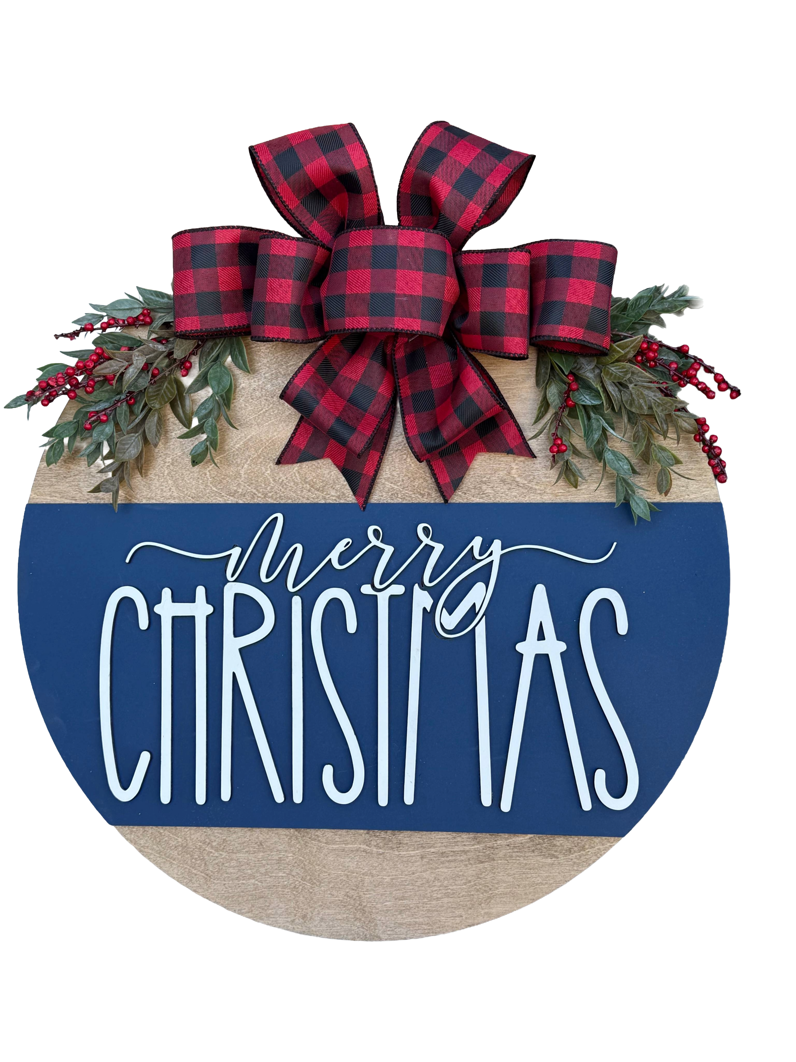 Merry Christmas Door Hanger | Layered Wood Sign | Red, Blue or Green Stripe | Christmas Porch Decor | Holiday Front Door Sign | Handmade