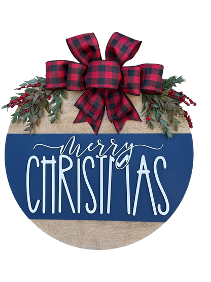 Merry Christmas Door Hanger | Layered Wood Sign | Red, Blue or Green Stripe | Christmas Porch Decor | Holiday Front Door Sign | Handmade