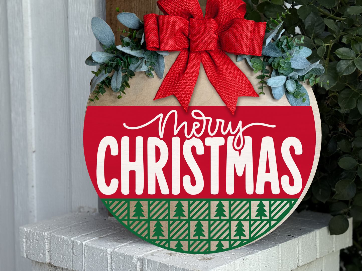 Merry Christmas Door Hanger | Red & Green Christmas Sign | 3D Layered Wooden Front Door Decor | Holiday Porch Decor | Farmhouse Christmas
