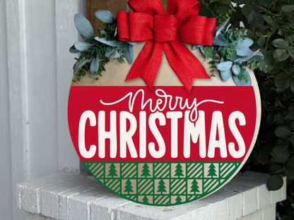 Merry Christmas Door Hanger | Red & Green Christmas Sign | 3D Layered Wooden Front Door Decor | Holiday Porch Decor | Farmhouse Christmas