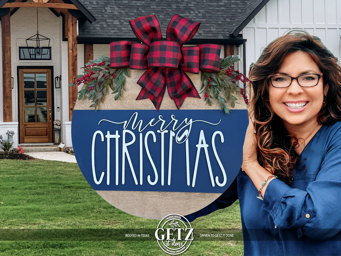 Merry Christmas Door Hanger | Layered Wood Sign | Red, Blue or Green Stripe | Christmas Porch Decor | Holiday Front Door Sign | Handmade