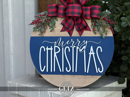 Merry Christmas Door Hanger | Layered Wood Sign | Red, Blue or Green Stripe | Christmas Porch Decor | Holiday Front Door Sign | Handmade
