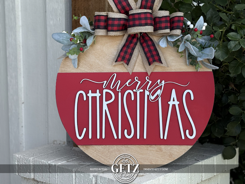 Merry Christmas Door Hanger | Layered Wood Sign | Red, Blue or Green Stripe | Christmas Porch Decor | Holiday Front Door Sign | Handmade