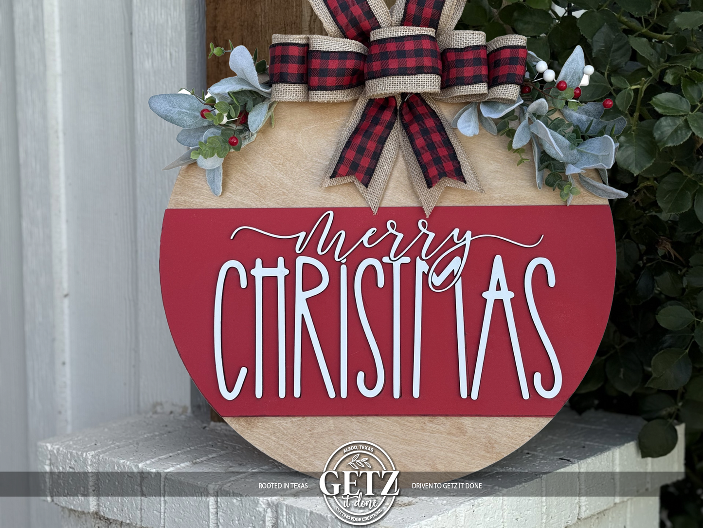 Merry Christmas Door Hanger | Layered Wood Sign | Red, Blue or Green Stripe | Christmas Porch Decor | Holiday Front Door Sign | Handmade