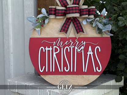 Merry Christmas Door Hanger | Layered Wood Sign | Red, Blue or Green Stripe | Christmas Porch Decor | Holiday Front Door Sign | Handmade