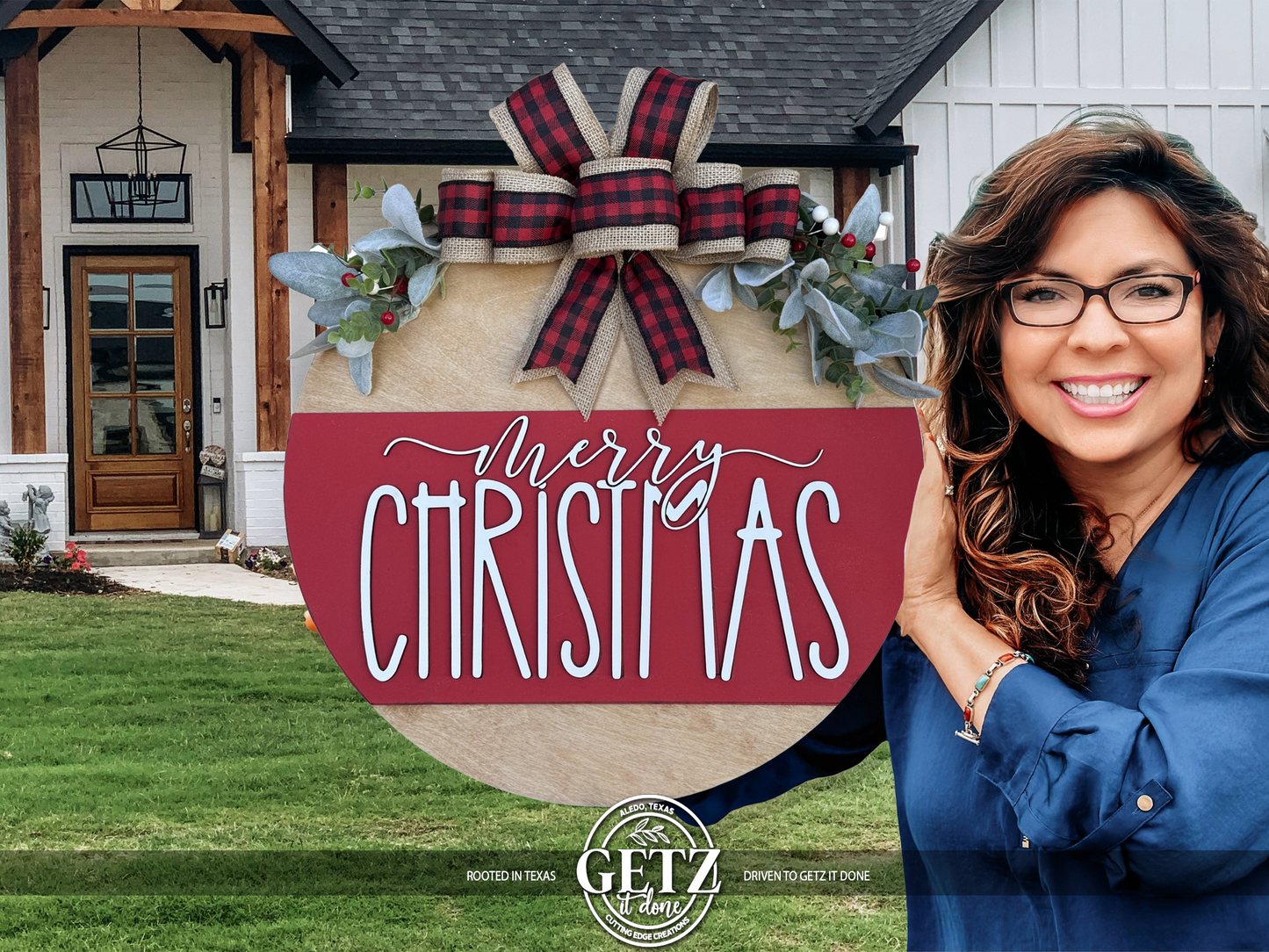 Merry Christmas Door Hanger | Layered Wood Sign | Red, Blue or Green Stripe | Christmas Porch Decor | Holiday Front Door Sign | Handmade