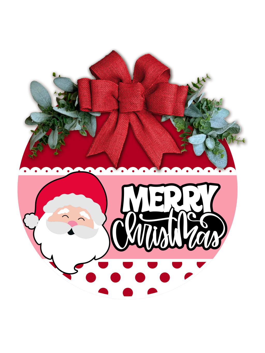 Santa Merry Christmas Door Hanger | Pink & Red Christmas Door Sign | Cute Santa Front Door Decor | 3D Layered Holiday Porch Sign | Handmade Gift