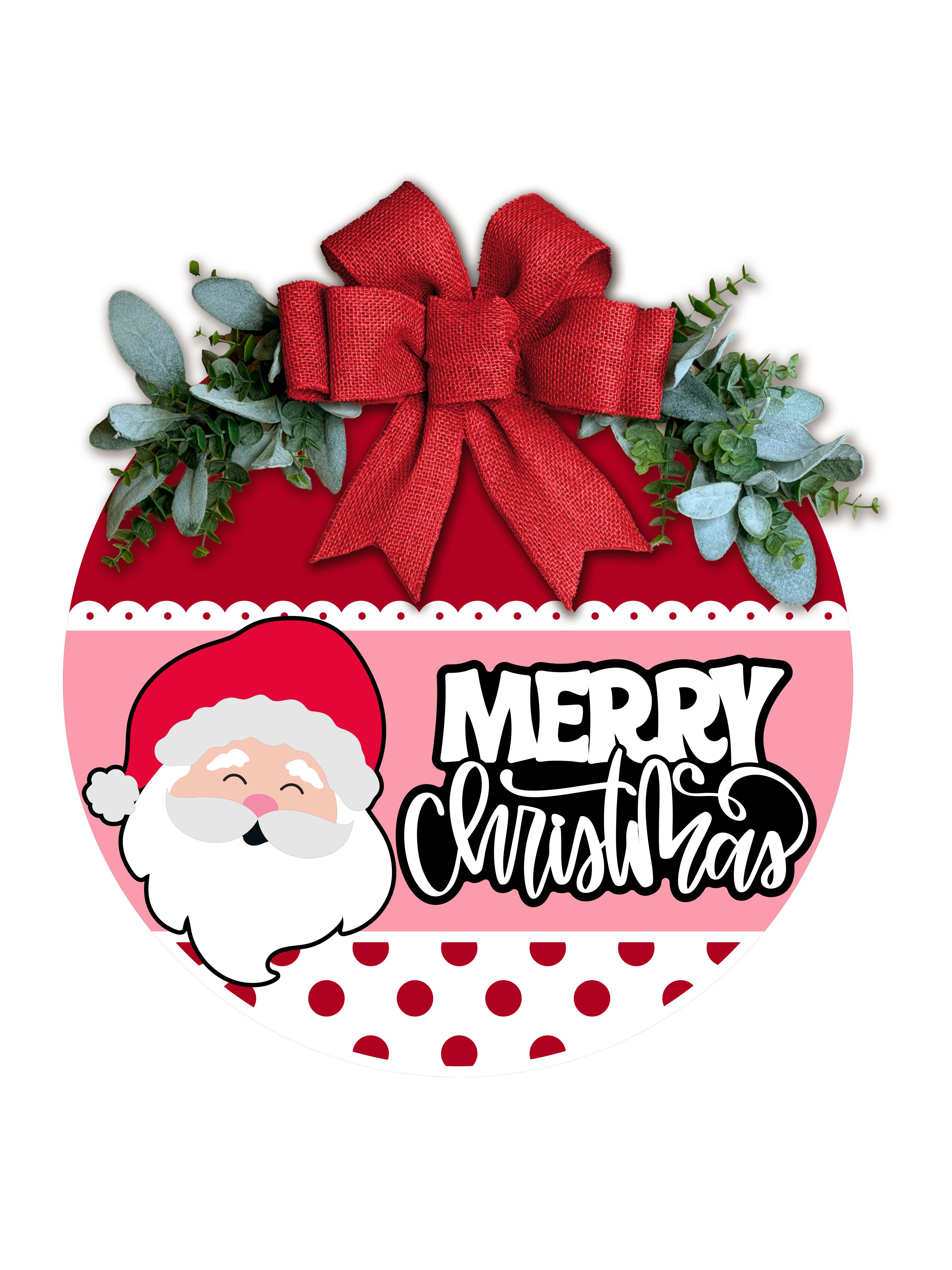 Santa Merry Christmas Door Hanger | Pink & Red Christmas Door Sign | Cute Santa Front Door Decor | 3D Layered Holiday Porch Sign | Handmade Gift