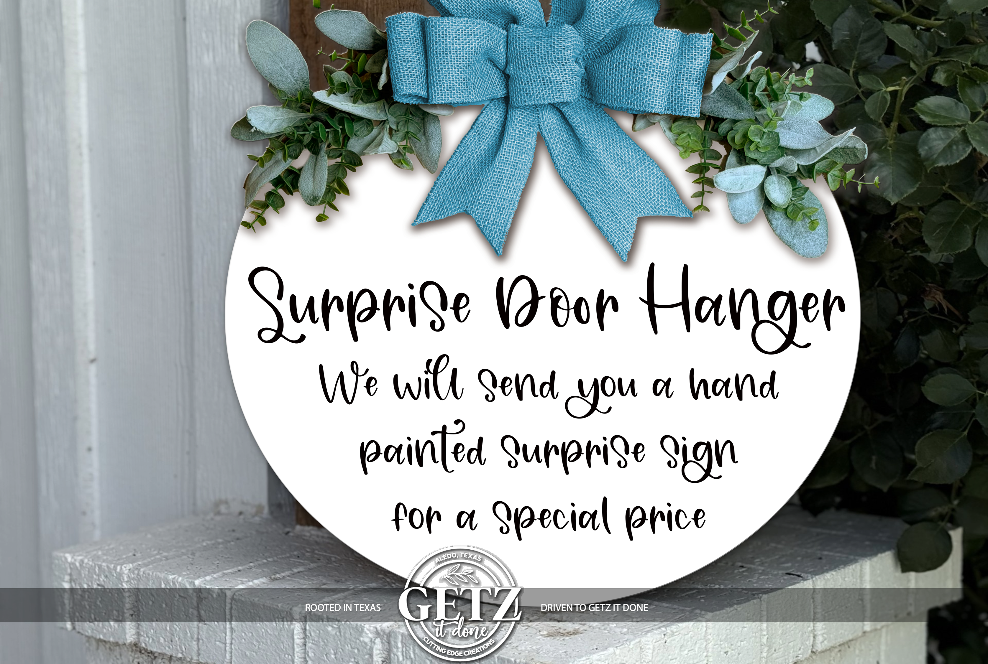 18" Mystery Door Hanger Surprise Sign - 3D Laser Cut Wood Welcome Sign