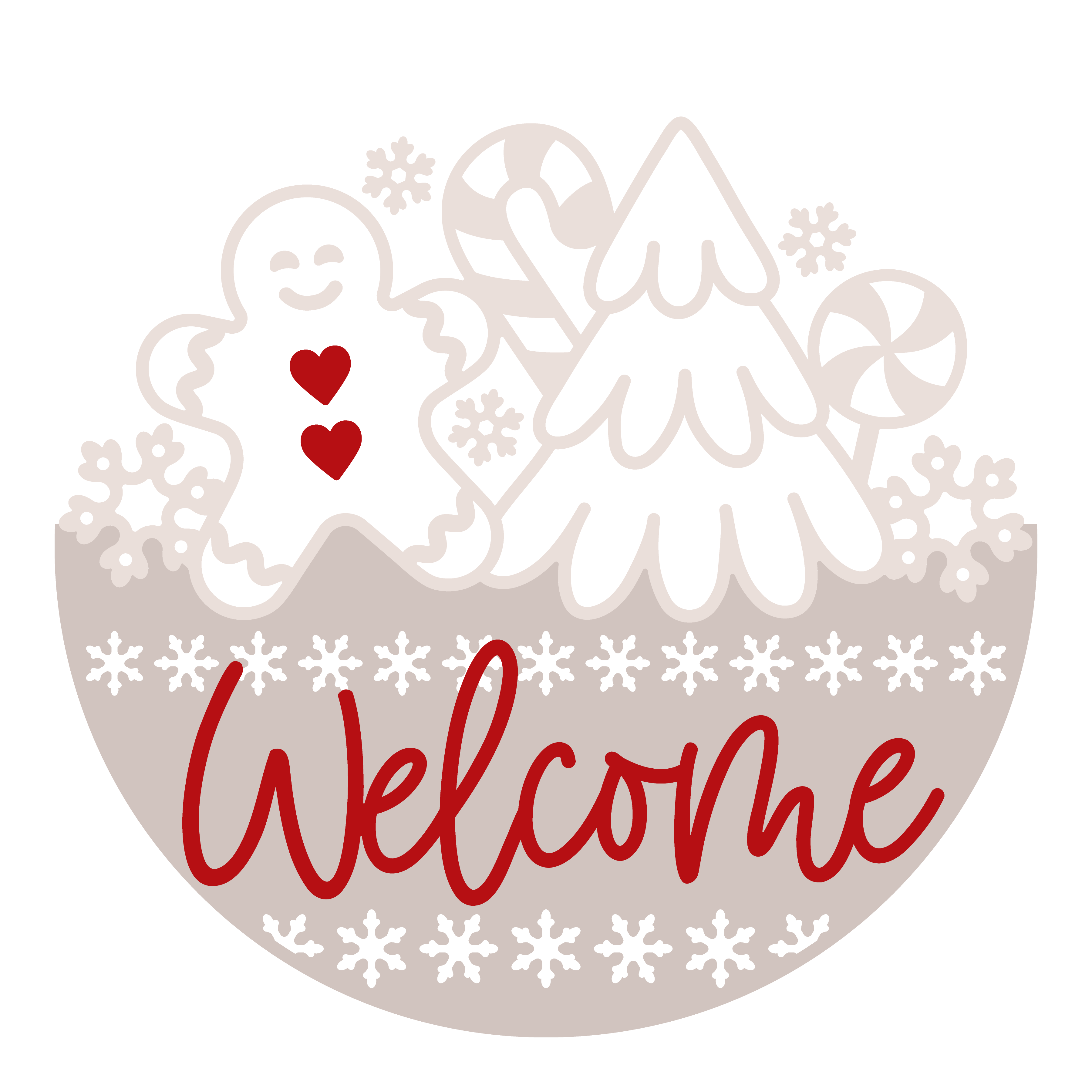 Neutral Gingerbread Welcome Sign | Christmas Door Hanger | Beige Holiday Porch Decor | Gingerbread Tree Candy Sign | Winter Front Door Round
