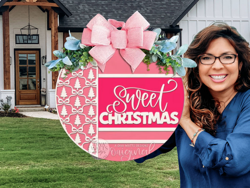 Sweet Christmas Door Hanger • Pink Layered Trees & Bows Sign • Holiday Porch Decor