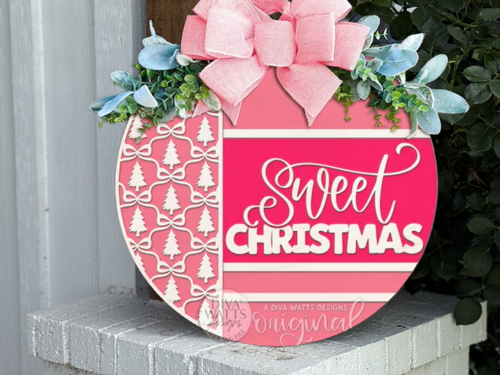 Sweet Christmas Door Hanger • Pink Layered Trees & Bows Sign • Holiday Porch Decor