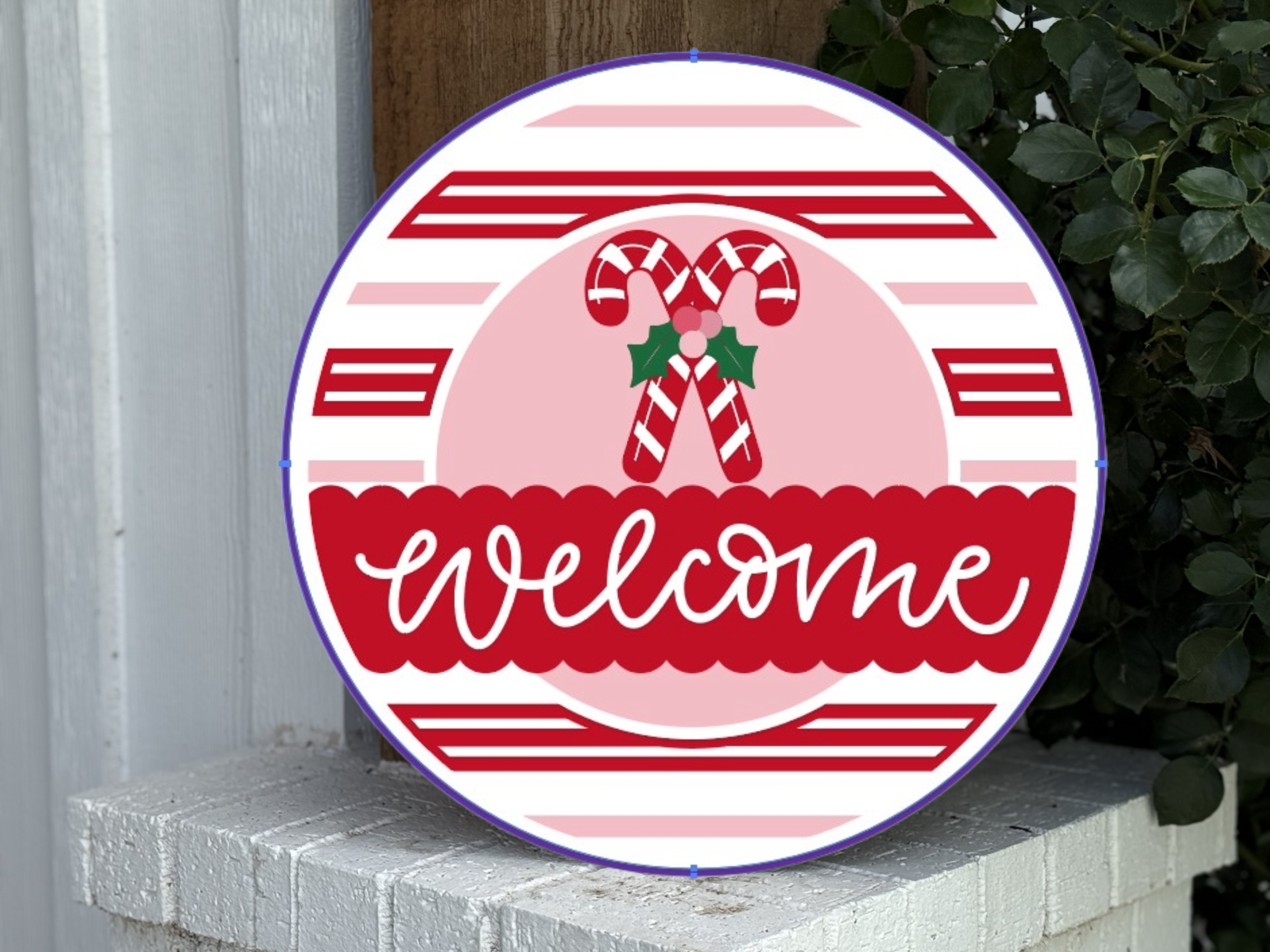 Candy Cane Welcome Door Sign • Christmas Front Porch Decor • Red & Pink Holiday Door Hanger • Laser Cut Layered Round Sign • Winter Home Decor