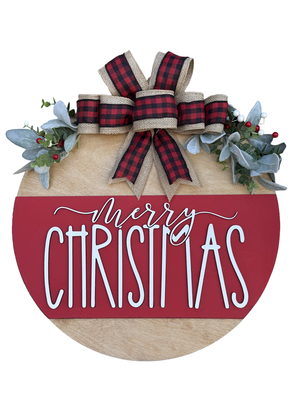 Merry Christmas Door Hanger | Layered Wood Sign | Red, Blue or Green Stripe | Christmas Porch Decor | Holiday Front Door Sign | Handmade