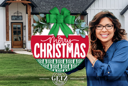 Merry Christmas Door Hanger | Red & Green Christmas Sign | 3D Layered Wooden Front Door Decor | Holiday Porch Decor | Farmhouse Christmas