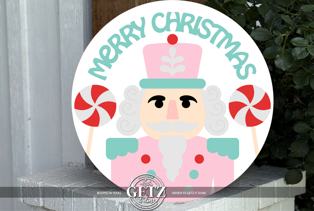 Nutcracker Christmas Sign | Pastel Christmas Door Hanger | Pink Nutcracker Decor | Merry Christmas Sign | Holiday Porch Decor | Cute Xmas Sign