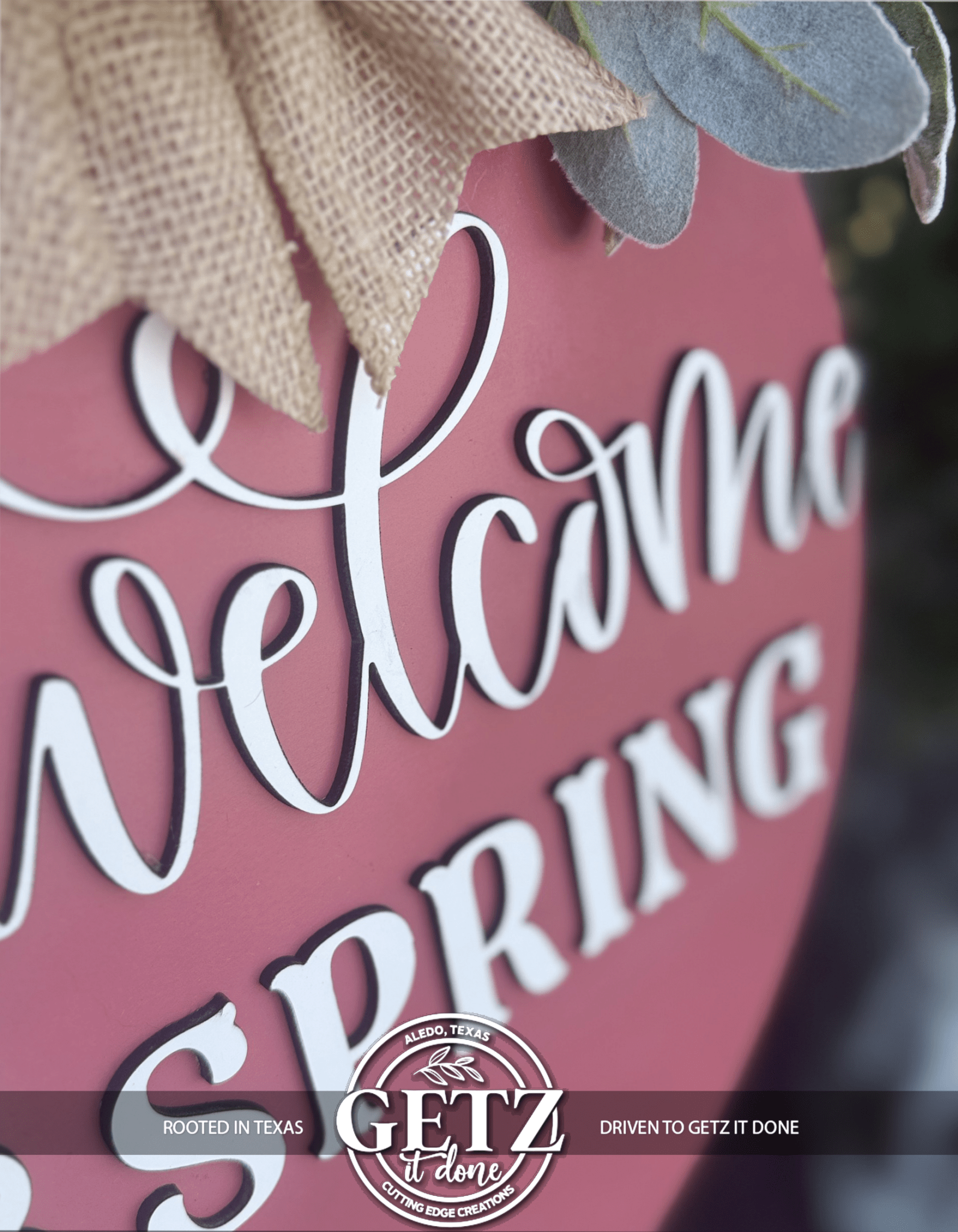 Pink Welcome Spring Door Sign – Floral Farmhouse Layered Wood Porch Decor - 3D Layered Wood Door Sign by Getz It Done Studio