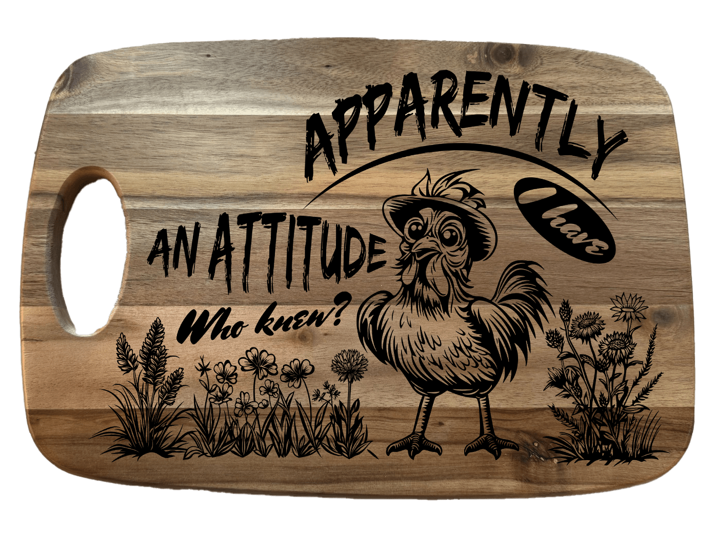 Funny Chicken Cutting Board | Farmhouse Kitchen Decor | Laser Engraved Acacia Wood Board | Chicken Lover Gift - 3D Layered Wood Door Sign by Getz It Done Studio