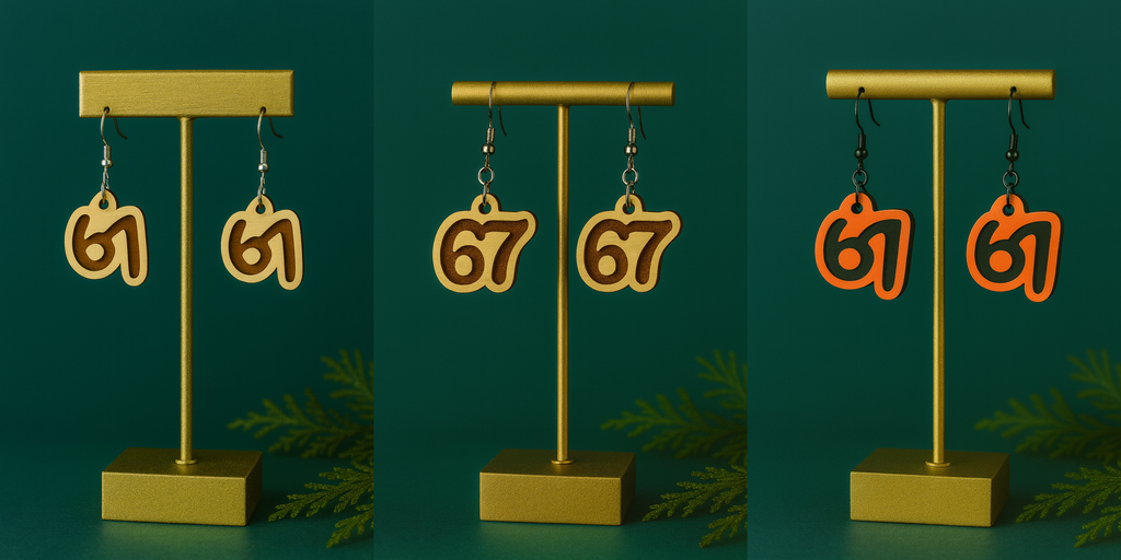 6 7 Earrings | Hip Modern Number Earrings | Engraved Wood or Orange Black Acrylic | Lightweight Holiday Earrings | Unique Gift for Her