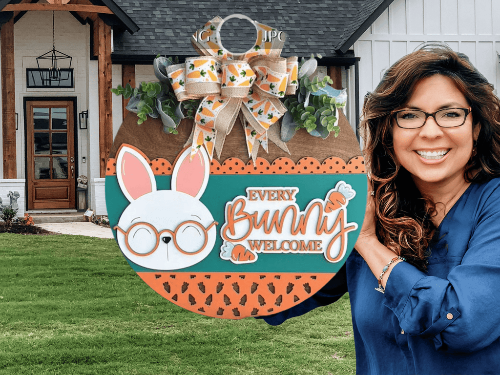 Every Bunny Welcome Door Hanger • Easter Bunny Door Sign • Spring Bunny Decor • Easter Front Door • Bunny Welcome Sign - 3D Layered Wood Door Sign by Getz It Done Studio