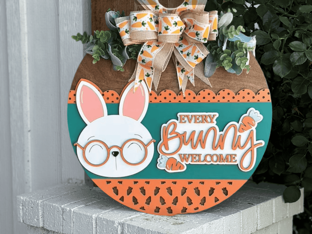 Every Bunny Welcome Door Hanger • Easter Bunny Door Sign • Spring Bunny Decor • Easter Front Door • Bunny Welcome Sign - 3D Layered Wood Door Sign by Getz It Done Studio