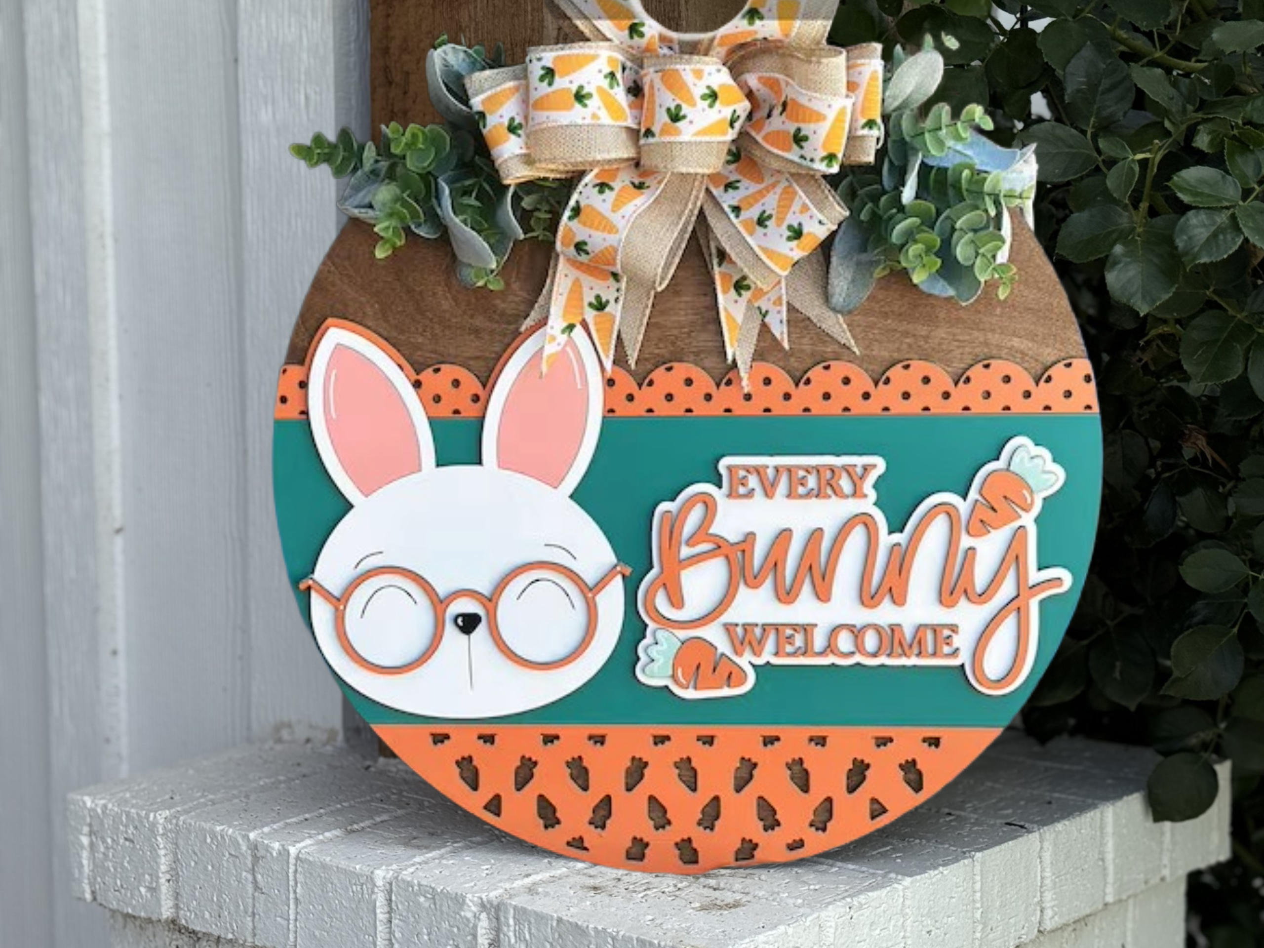 Every Bunny Welcome Door Hanger • Easter Bunny Door Sign • Spring Bunny Decor • Easter Front Door • Bunny Welcome Sign