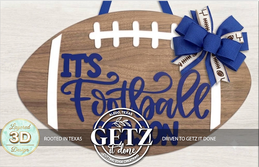 3D Layered Wood Football Door Hanger - Customizable Team Colors Football Season Door Sign