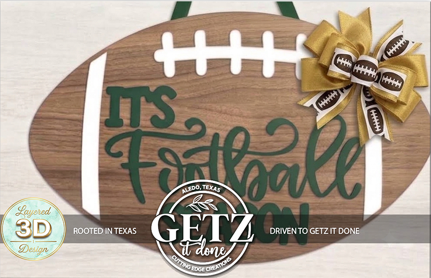 3D Layered Wood Football Door Hanger - Customizable Team Colors Football Season Door Sign