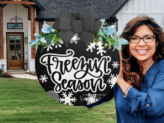 Freezin’ Season Door Sign – Winter Layered Wood Door Hanger, Snowflake Porch Decor, Funny Cold Weather Sign, Handmade Farmhouse Style