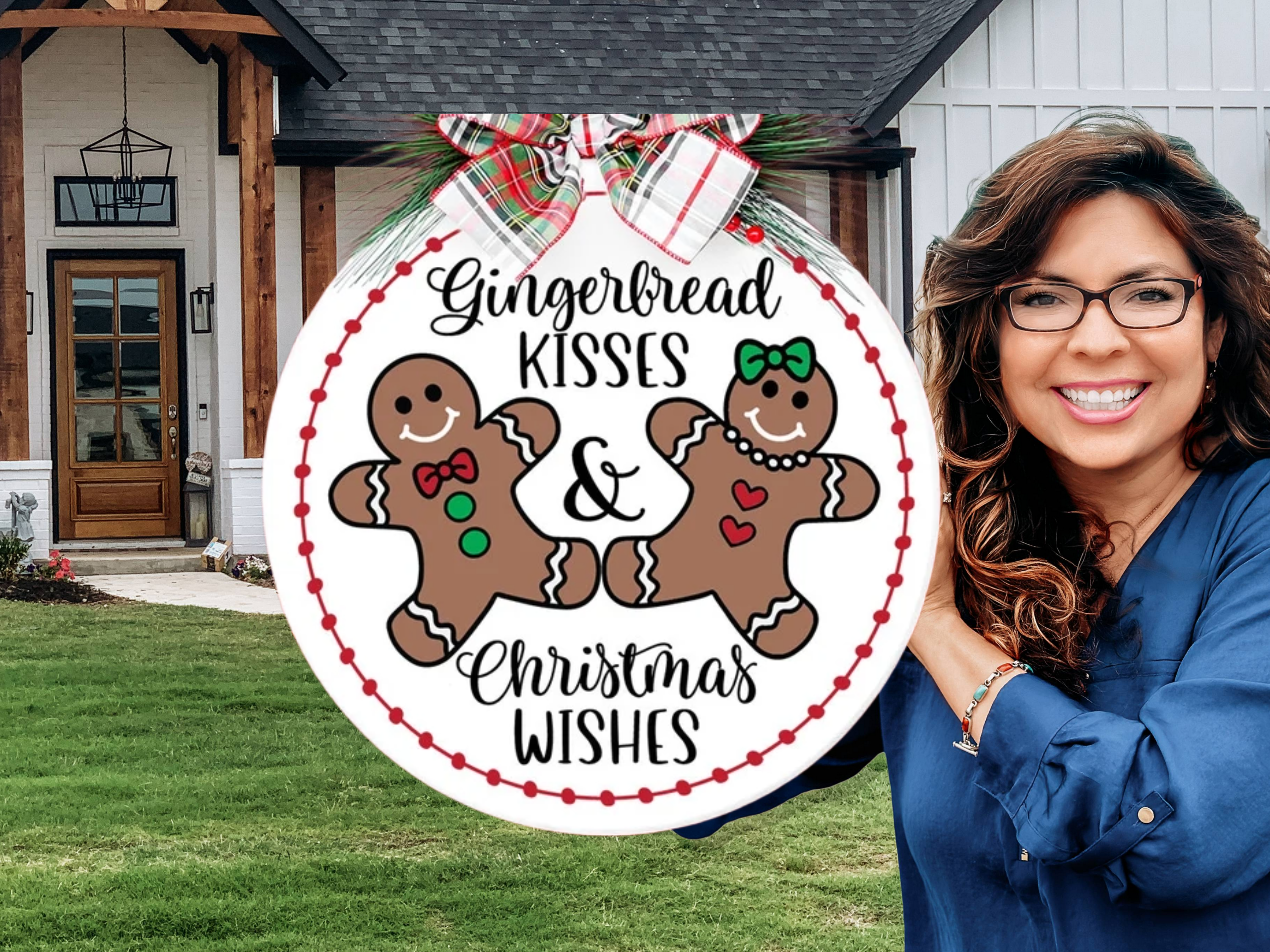 Gingerbread Kisses & Christmas Wishes Door Sign – Holiday Cookie Couple Door Hanger, Handmade Layered Wood Christmas Decor