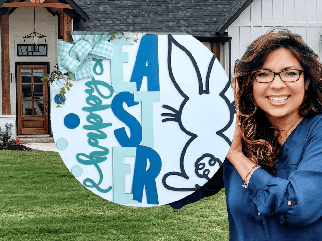 Happy Easter Door Hanger • Easter Bunny Door Sign • Spring Door Decor • Bunny Tail Sign • Easter Front Door Decor - 3D Layered Wood Door Sign by Getz It Done Studio