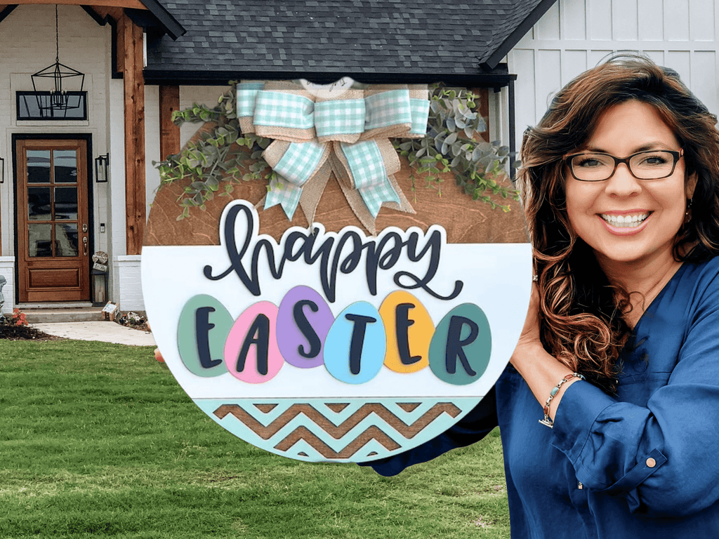 Happy Easter Door Hanger • Pastel Easter Eggs Sign • Spring Front Door Decor • Easter Egg Door Sign • Farmhouse Easter Decor - 3D Layered Wood Door Sign by Getz It Done Studio
