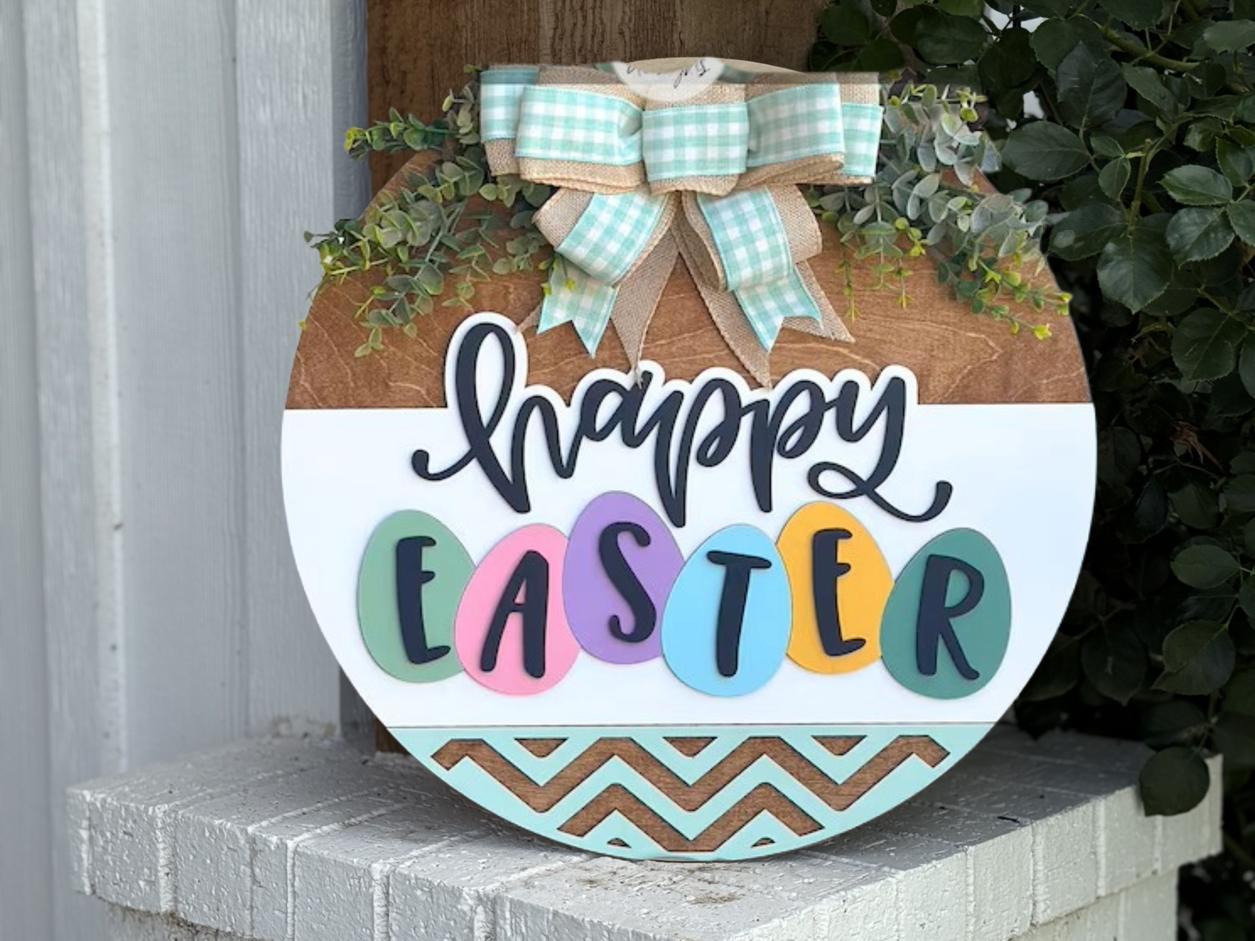 Happy Easter Door Hanger • Pastel Easter Eggs Sign • Spring Front Door Decor • Easter Egg Door Sign • Farmhouse Easter Decor