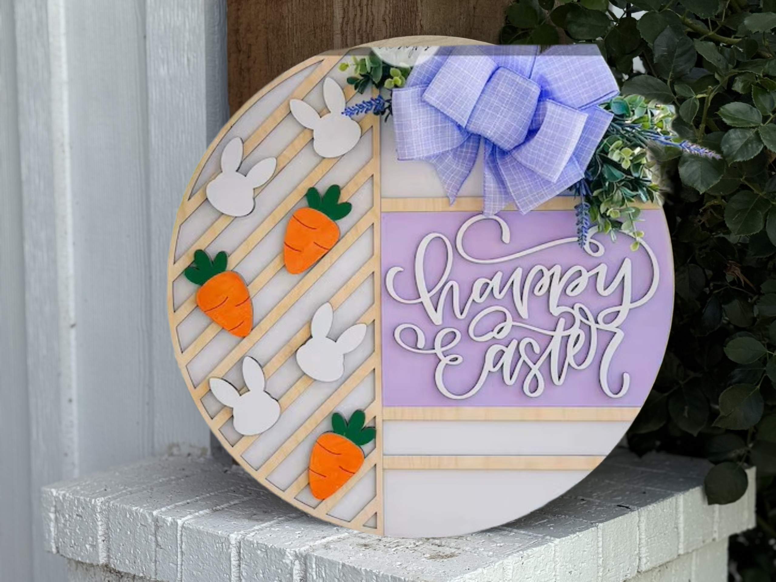 Happy Easter Door Hanger • Bunny and Carrot Easter Sign • Spring Front Door Decor • Pastel Easter Door Sign • Easter Porch Decor