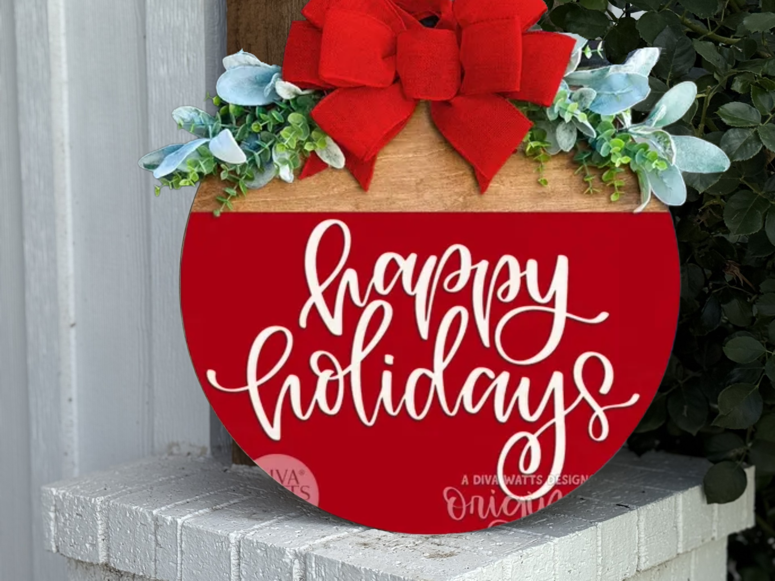 Happy Holidays Door Sign – Red Christmas Door Hanger, Farmhouse Holiday Porch Decor, Handmade Layered Wood Door Sign