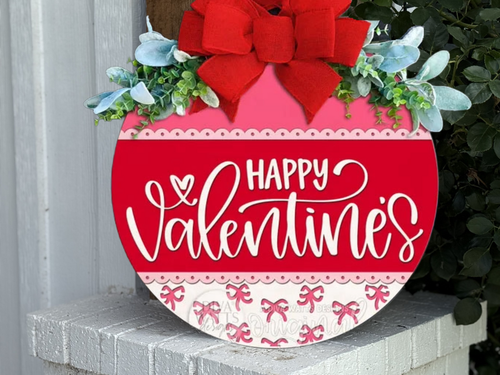 Happy Valentines Door Hanger | Red Pink Valentine Decor | Heart Bow Front Door Sign | Layered 3D Wood Sign | Handmade Gift | Winter Home Decor