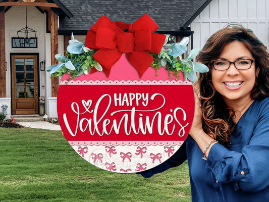 Happy Valentines Door Hanger | Red Pink Valentine Decor | Heart Bow Front Door Sign | Layered 3D Wood Sign | Handmade Gift | Winter Home Decor