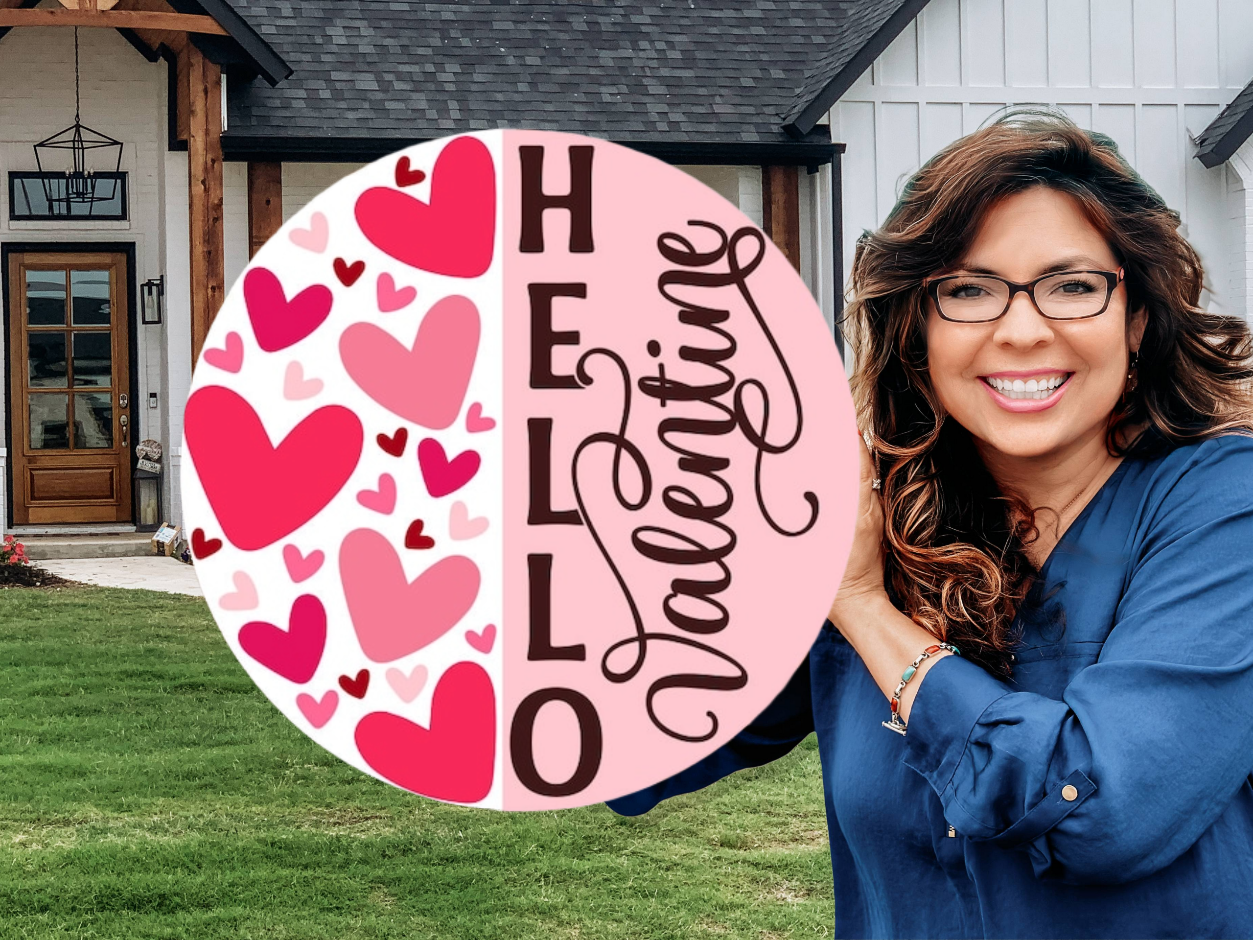 Hello Valentine Door Hanger • Valentine Front Door Sign • Pink Heart Decor • Valentine Porch Sign • Wooden Round Sign