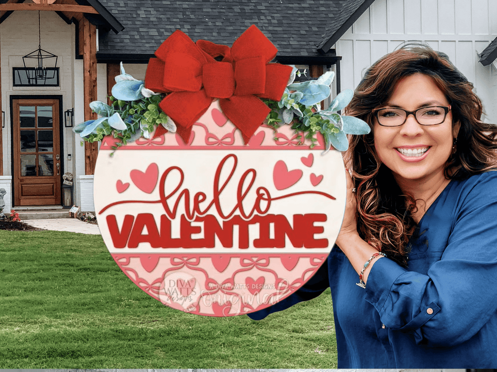 Hello Valentine Door Hanger • Valentine Door Sign • Red Valentine Decor • Front Door Valentine Sign • Heart Door Decor - 3D Layered Wood Door Sign by Getz It Done Studio