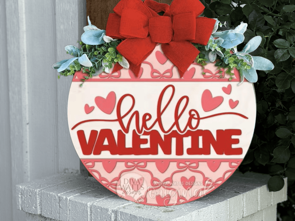 Hello Valentine Door Hanger • Valentine Door Sign • Red Valentine Decor • Front Door Valentine Sign • Heart Door Decor - 3D Layered Wood Door Sign by Getz It Done Studio