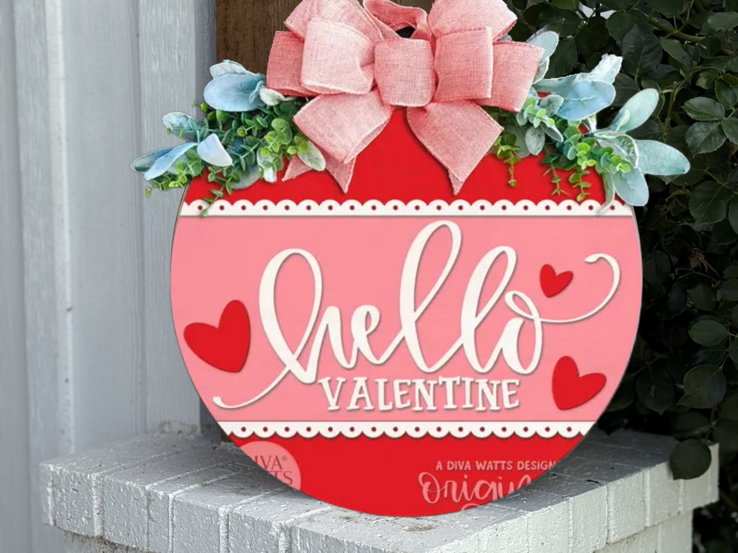 Hello Valentine Door Hanger • Pink & Red Valentine Sign • Cute Heart Decor • Front Door Valentine Wreath Alternative • Handmade Laser Cut