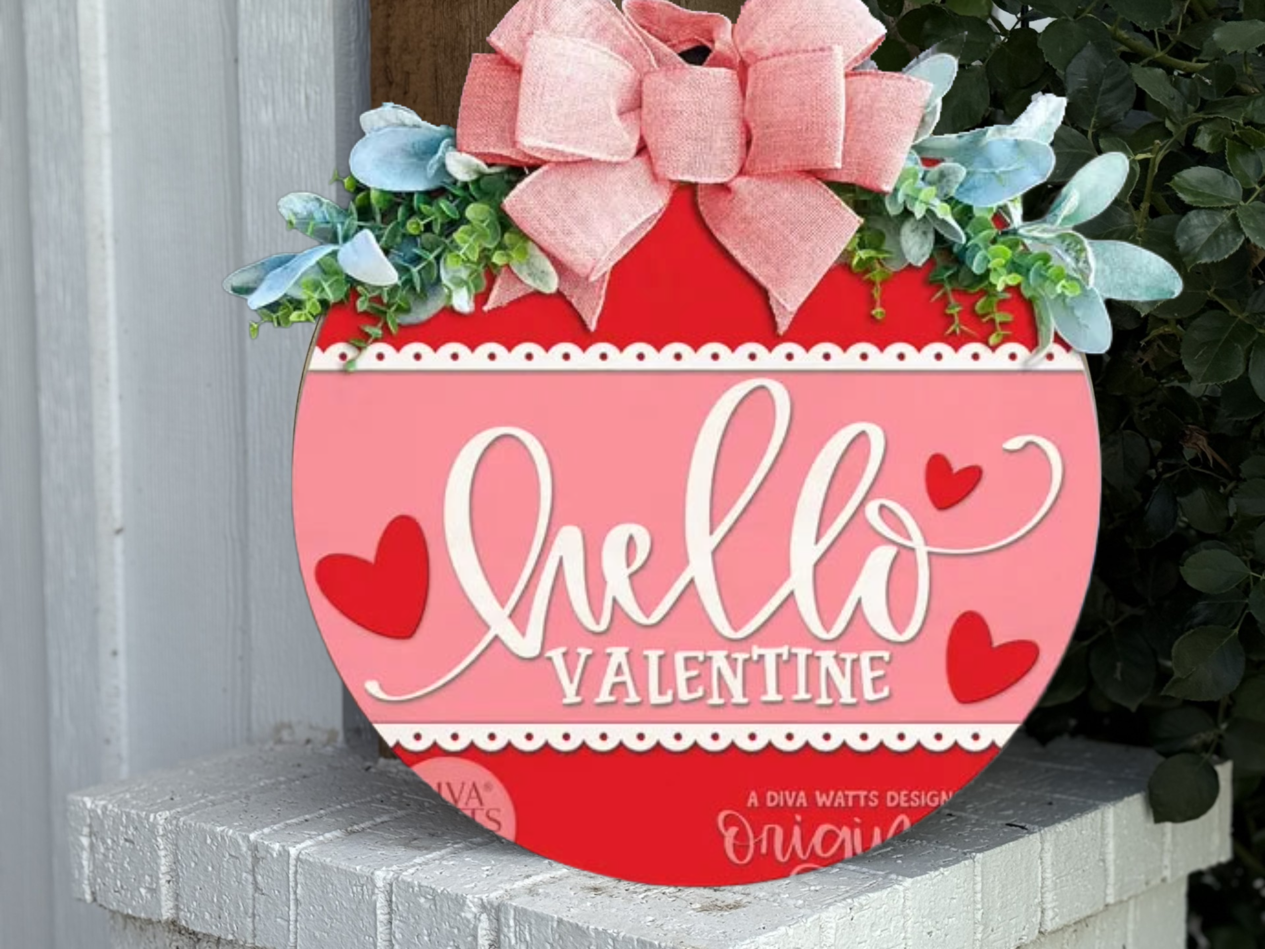 Hello Valentine Door Hanger • Pink & Red Valentine Sign • Cute Heart Decor • Front Door Valentine Wreath Alternative • Handmade Laser Cut