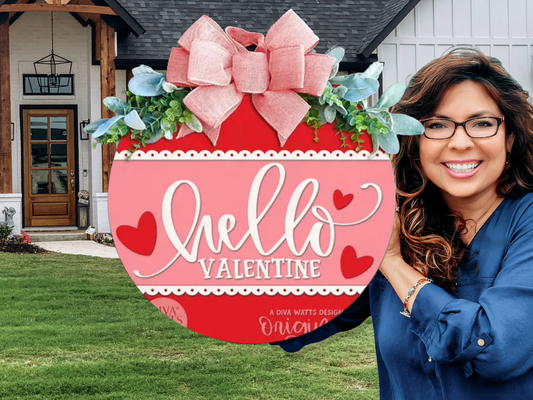 Hello Valentine Door Hanger • Pink & Red Valentine Sign • Cute Heart Decor • Front Door Valentine Wreath Alternative • Handmade Laser Cut