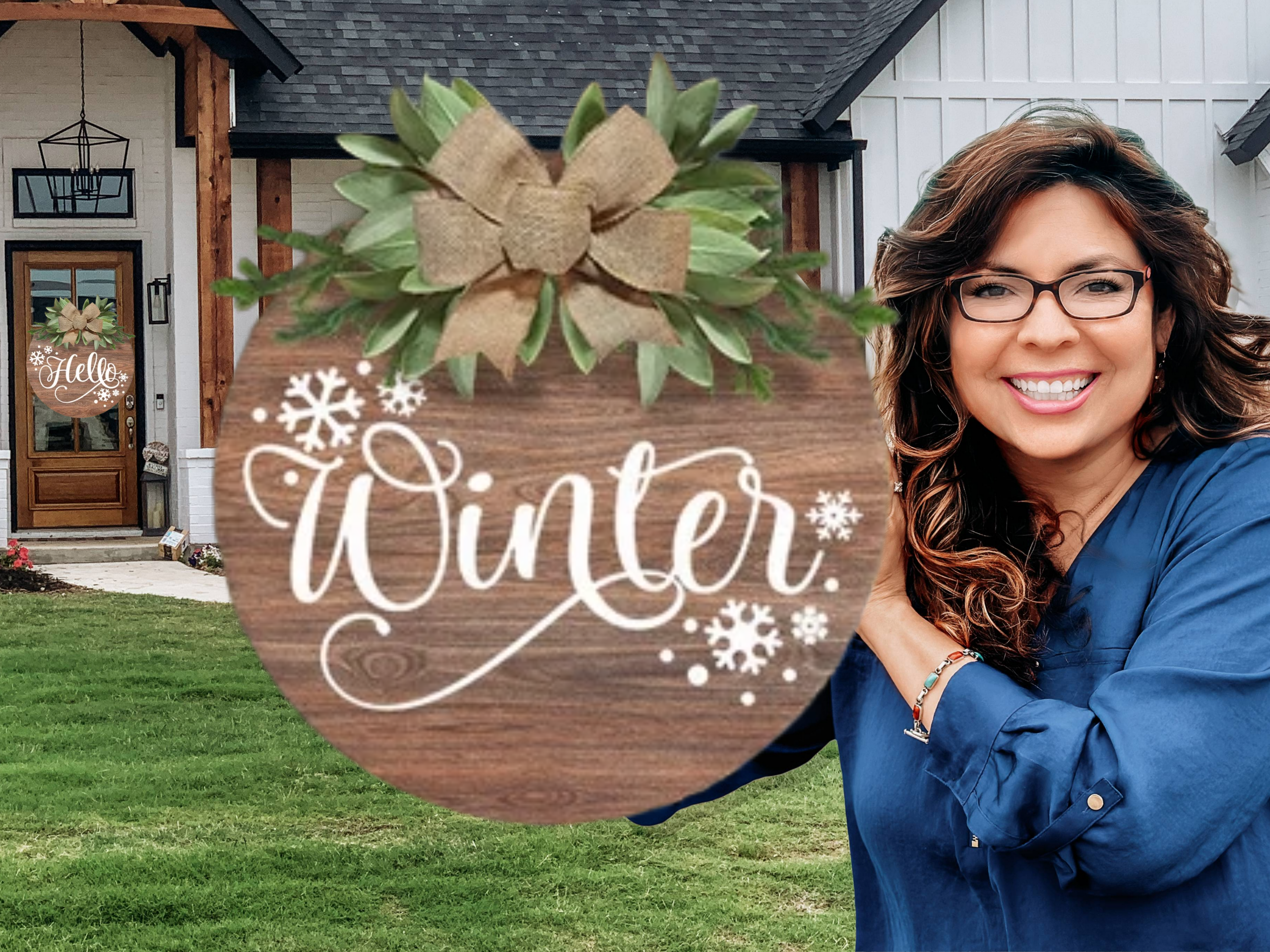 Hello Winter Double Door Sign Set • Rustic Winter Door Hangers • Snowflake Wooden Porch Signs • Seasonal Entryway Decor • Two-Piece Bundle